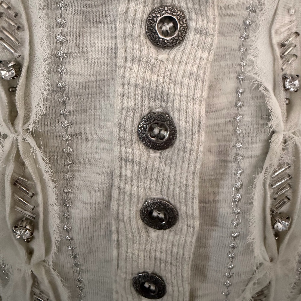 Boho Women's Long Sleeve Embellished Henley Top - Cream - Picture 4 of 7